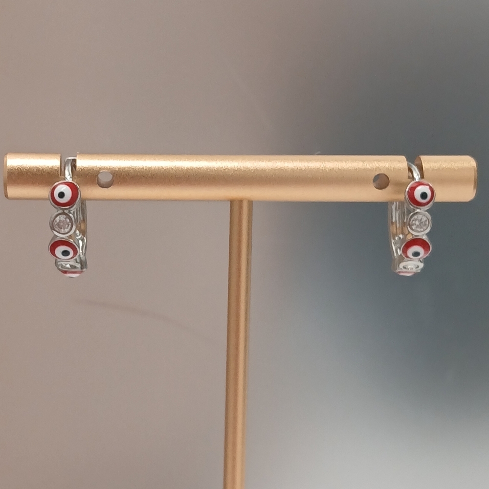 NEW! 18k White Gold Filled Mini Huggie Hoop Earrings with Red Evil Eyes Goldoro